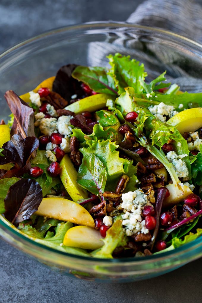 Best Pear Salad: Blue Cheese, Candied Nuts & Zesty Vinaigrette